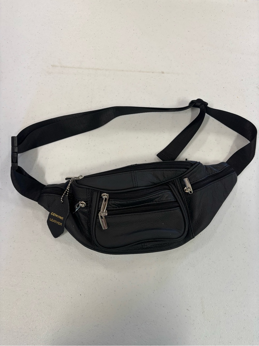 Black Genuine Leather unisex Waist Bag / Fanny Pack